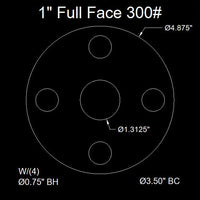 1" Full Face Flange Gasket (w/8 Bolt Holes) - 300 Lbs. - 1/8" Thick Garlock Blue-Gard 3300