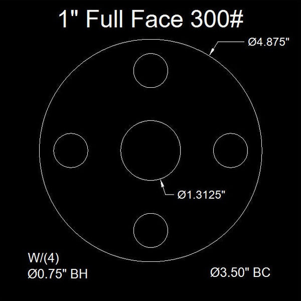 1" Full Face Flange Gasket (w/8 Bolt Holes) - 300 Lbs. - 1/8" Thick Garlock Blue-Gard 3300