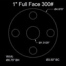 1" Full Face Flange Gasket (w/4 Bolt Holes) - 300 Lbs. - 1/8" Thick EPDM
