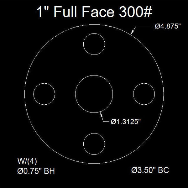 1" Full Face Flange Gasket (w/4 Bolt Holes) - 300 Lbs. - 1/16" Thick Garlock GYLON® Style 3504
