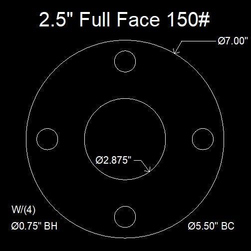 2-1/2" Full Face Flange Gasket (w/4 Bolt Holes) - 150 Lbs. - 1/16" Thick Viton™