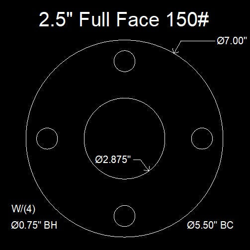 2-1/2" Full Face Flange Gasket (w/4 Bolt Holes) - 150 Lbs. - 1/16" Thick Nitrile (NBR) Buna-N