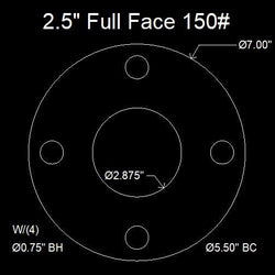 2-1/2" Full Face Flange Gasket (w/4 Bolt Holes) - 150 Lbs. - 1/8" Thick EPDM FDA White