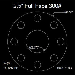 2-1/2" Full Face Flange Gasket (w/8 Bolt Holes) - 300 Lbs. - 1/8" Thick Nitrile (NBR) Buna-N