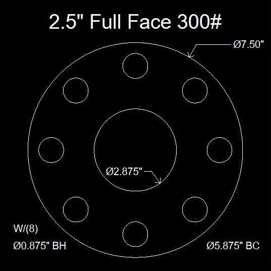 2-1/2" Full Face Flange Gasket (w/8 Bolt Holes) - 300 Lbs. - 1/16" Thick Nitrile (NBR) Buna-N