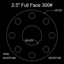 2-1/2" Full Face Flange Gasket (w/8 Bolt Holes) - 300 Lbs. - 1/8" Thick EPDM