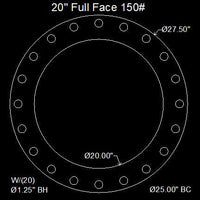 20" Full Face Flange Gasket (w/20 Bolt Holes) - 150 Lbs. - 1/8" Thick Garlock GYLON® Style 3504