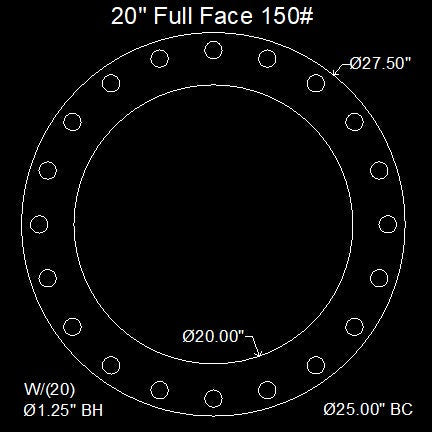 20" Full Face Flange Gasket (w/20 Bolt Holes) - 150 Lbs. - 1/16" Thick Nitrile (NBR) Buna-N