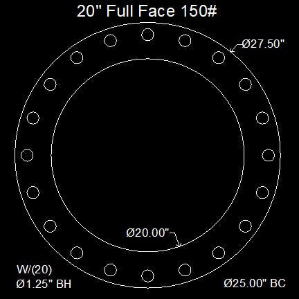 20" Full Face Flange Gasket (w/20 Bolt Holes) - 150 Lbs. - 1/16" Thick Viton™