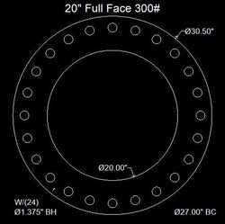 20" Full Face Flange Gasket (w/24 Bolt Holes) - 300 Lbs. - 1/16" Thick (70 Duro) Neoprene