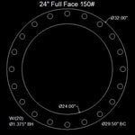 24" Full Face Flange Gasket (w/20 Bolt Holes) - 150 Lbs. - 1/16" Thick Viton™