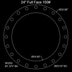 24" Full Face Flange Gasket (w/20 Bolt Holes) - 150 Lbs. - 1/8" Thick Garlock Style 700