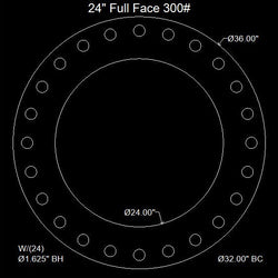 24" Full Face Flange Gasket (w/20 Bolt Holes) - 300 Lbs. - 1/8" Thick Garlock Blue-Gard 3300