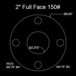 2" Full Face Flange Gasket (w/4 Bolt Holes) - 150 Lbs. - 1/16" Thick Garlock Blue-Gard 3700