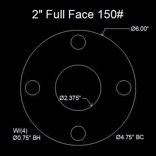 2" Full Face Flange Gasket (w/4 Bolt Holes) - 150 Lbs. - 1/16" Thick Nitrile (NBR) Buna-N