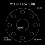 2" Full Face Flange Gasket (w/8 Bolt Holes) - 300 Lbs. - 1/8" Thick Garlock Blue-Gard 3300
