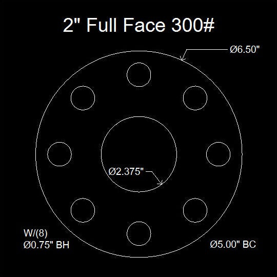 2" Full Face Flange Gasket (w/8 Bolt Holes) - 300 Lbs. - 1/8" Thick Garlock Blue-Gard 3300