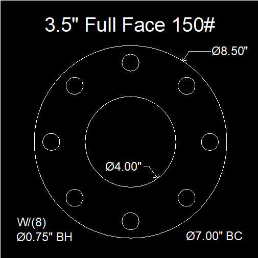 3-1/2" Full Face Flange Gasket (w/8 Bolt Holes) - 150 Lbs. - 1/16" Thick Nitrile (NBR) Buna-N