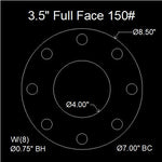 3-1/2" Full Face Flange Gasket (w/8 Bolt Holes) - 150 Lbs. - 1/16" Thick Viton™