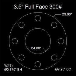 3-1/2" Full Face Flange Gasket (w/8 Bolt Holes) - 300 Lbs. - 1/8" Thick Garlock Blue-Gard 3700