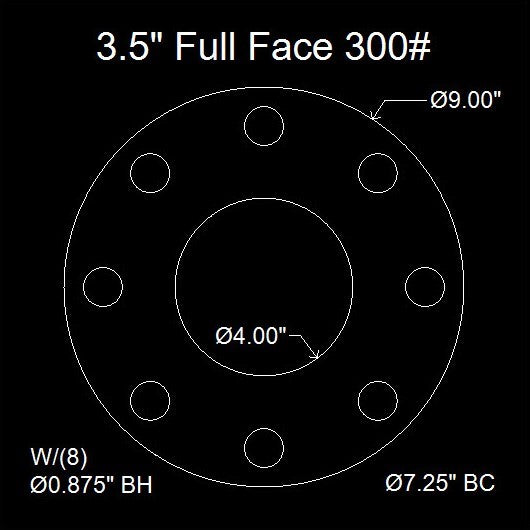 3-1/2" Full Face Flange Gasket (w/8 Bolt Holes) - 300 Lbs. - 1/8" Thick Nitrile (NBR) Buna-N