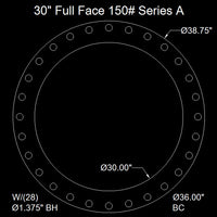 30" Full Face Flange Gasket (w/28 Bolt Holes) - Series A 150 Lbs. - 1/8" Thick Garlock Blue-Gard 3000