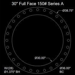 30" Full Face Flange Gasket (w/28 Bolt Holes) - Series A 150 Lbs. - 1/16" Thick Nitrile (NBR) Buna-N