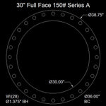 30" Full Face Flange Gasket (w/28 Bolt Holes) - Series A 150 Lbs. - 1/8" Thick EPDM