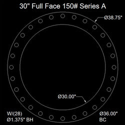 30" Full Face Flange Gasket (w/28 Bolt Holes) - Series A 150 Lbs. - 1/8" Thick EPDM NSF-61