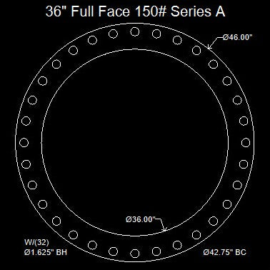 36" Full Face Flange Gasket - Series A 150 Lbs. - 1/8" Thick Garlock Blue-Gard 3000
