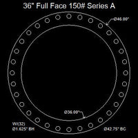 36" Full Face Flange Gasket - Series A 150 Lbs. - 1/8" Thick (70 Duro) Neoprene