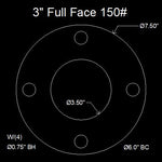 3" Full Face Flange Gasket (w/4 Bolt Holes) - 150 Lbs. - 1/16" Thick Nitrile (NBR) Buna-N