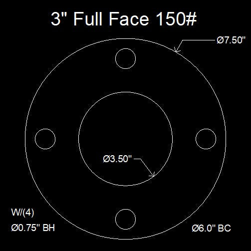 3" Full Face Flange Gasket (w/4 Bolt Holes) - 150 Lbs. - 1/16" Thick Nitrile (NBR) Buna-N