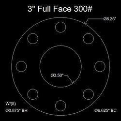 3" Full Face Flange Gasket (w/8 Bolt Holes) - 300 Lbs. - 1/8" Thick Nitrile (NBR) Buna-N