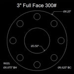 3" Full Face Flange Gasket (w/8 Bolt Holes) - 300 Lbs. - 1/8" Thick Garlock Blue-Gard 3300