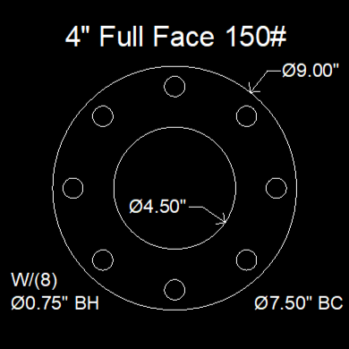 4" Full Face Flange Gasket (w/8 Bolt Holes) - 150 Lbs. - 1/16" Thick Nitrile (NBR) Buna-N