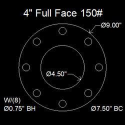4" Full Face Flange Gasket (w/8 Bolt Holes) - 150 Lbs. - 1/8" Thick Garlock Style 700