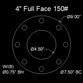 4" Full Face Flange Gasket (w/8 Bolt Holes) - 150 Lbs. - 1/8" Thick Garlock Style 700