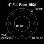 4" Full Face Flange Gasket (w/8 Bolt Holes) - 150 Lbs. - 1/16" Thick Garlock GYLON® Style 3504