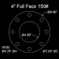 4" Full Face Flange Gasket (w/8 Bolt Holes) - 150 Lbs. - 1/16" Thick Garlock GYLON® Style 3504