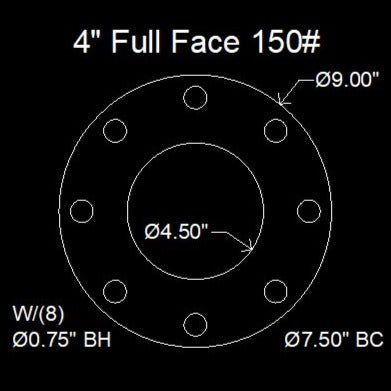 4" Full Face Flange Gasket (w/8 Bolt Holes) - 150 Lbs. - 1/16" Thick Garlock GYLON® Style 3504