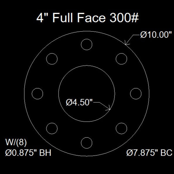 4" Full Face Flange Gasket (w/8 Bolt Holes) - 300 Lbs. - 1/16" Thick Nitrile (NBR) Buna-N