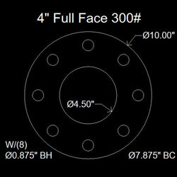4" Full Face Flange Gasket (w/8 Bolt Holes) - 300 Lbs. - 1/8" Thick EPDM