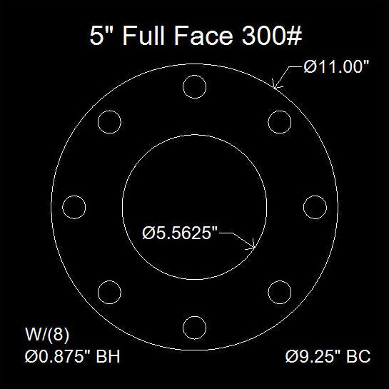 5" Full Face Flange Gasket (w/8 Bolt Holes) - 300 Lbs. - 1/16" Thick Garlock GYLON® Style 3500