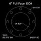 6" Full Face Flange Gasket (w/8 Bolt Holes) - 150 Lbs. - 1/8" Thick Garlock Style 700