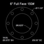 6" Full Face Flange Gasket (w/8 Bolt Holes) - 150 Lbs. - 1/16" Thick Nitrile (NBR) Buna-N