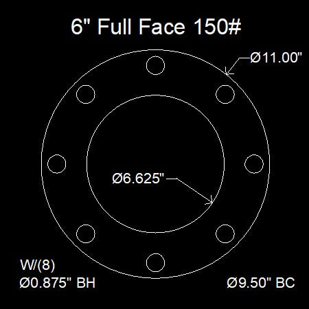 6" Full Face Flange Gasket (w/8 Bolt Holes) - 150 Lbs. - 1/16" Thick Nitrile (NBR) Buna-N