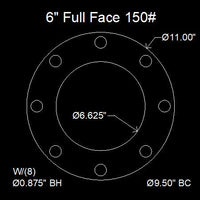 6" Full Face Flange Gasket (w/8 Bolt Holes) - 150 Lbs. - 1/16" Thick Viton™