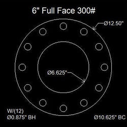 6" Full Face Flange Gasket (w/12 Bolt Holes) - 300 Lbs. - 1/16" Thick (60 Duro) Neoprene