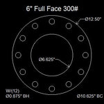 6" Full Face Flange Gasket (w/8 Bolt Holes) - 300Lbs . - 1/8" Thick Garlock Blue-Gard 3000
